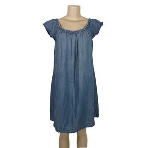 Cloth & Stone Chambray Denim Ruffle Tencel Shift Mini Dress Large Boho Cowgirl